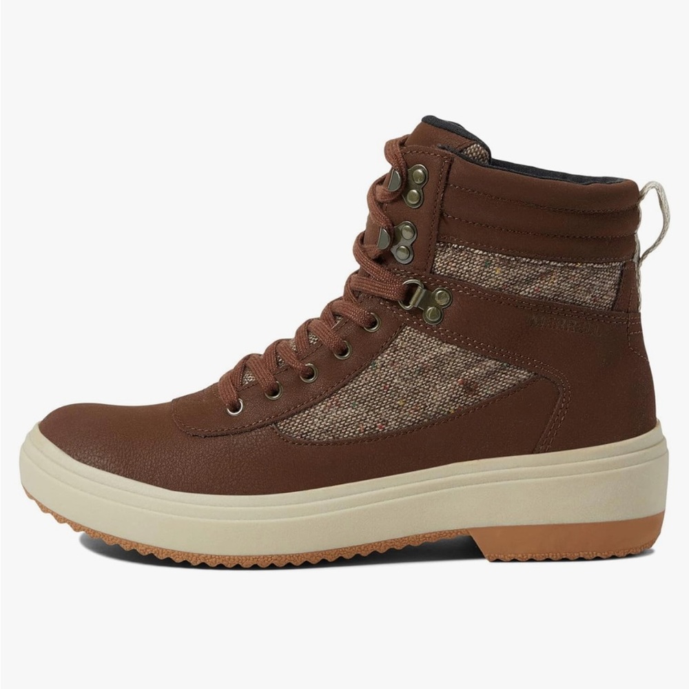 New Merrell Brown Lace-Up Boots with Cream Sole - Picture 3 of 14
